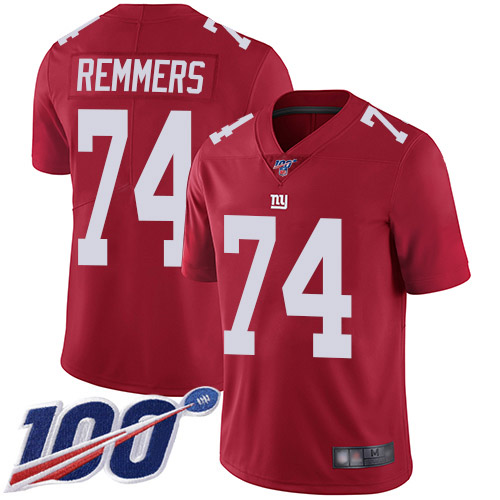 Men New York Giants #74 Mike Remmers Red Limited Red Inverted Legend 100th Season Football NFL Jersey